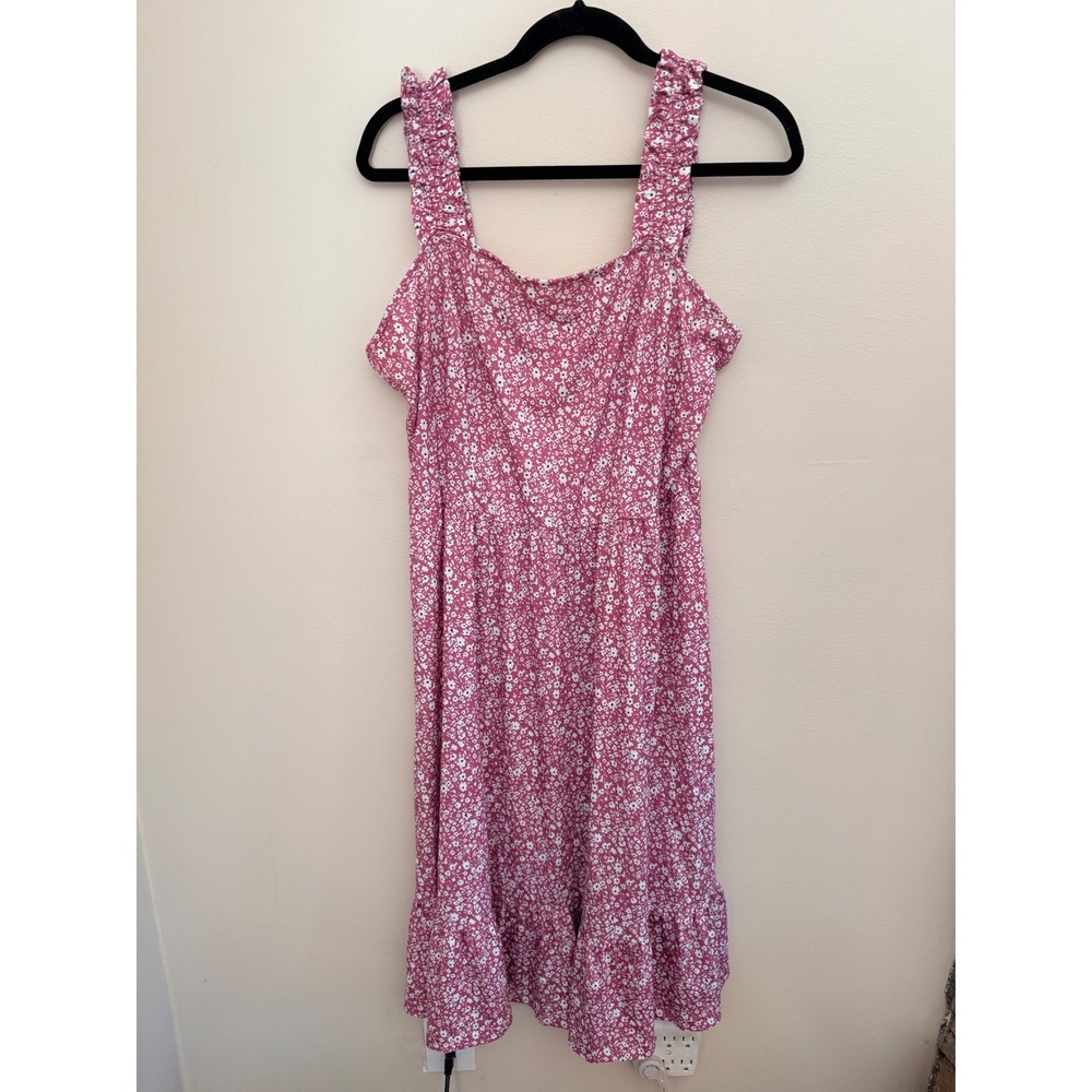 Zaberry Pink Floral Ditsy Ruffle Strap Midi Sundress Womens XL Square Neck